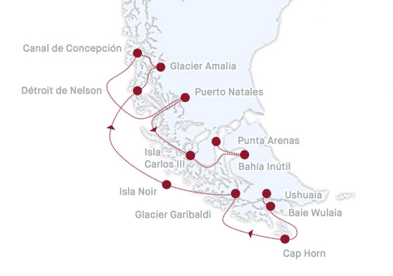 carte de la croisière exploris au cap horn