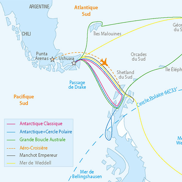 carte des croisières en antarctique