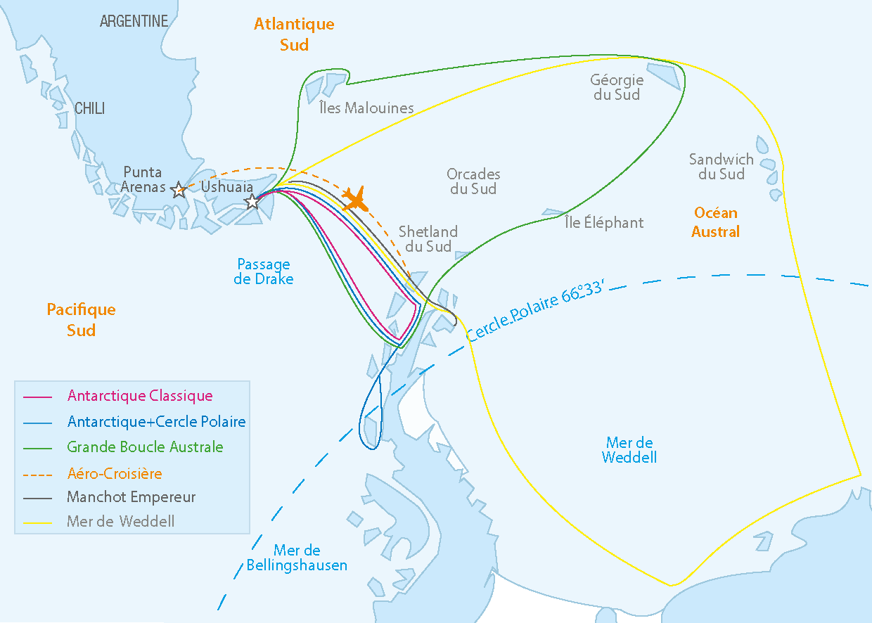 voyage en Antarctique carte