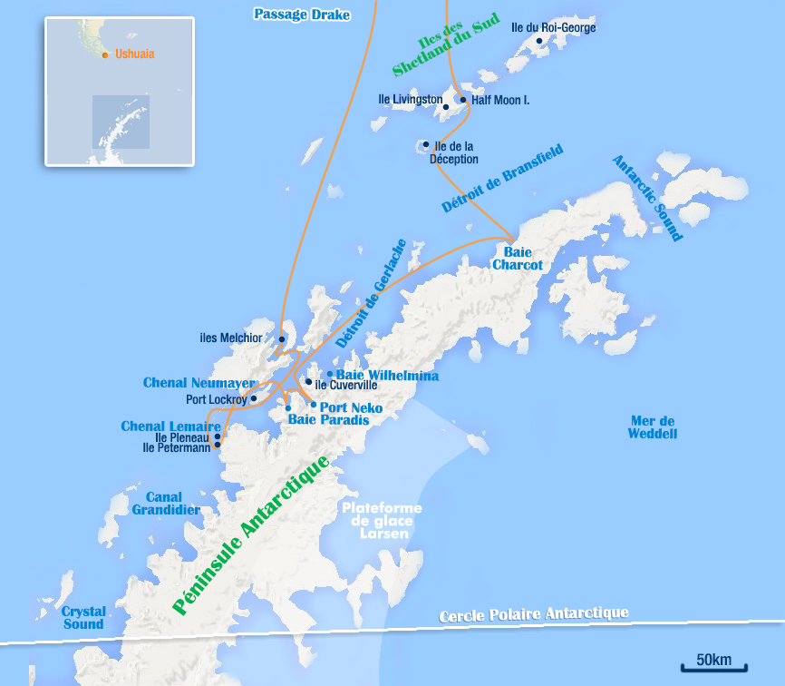 carte antarctique en voilier
