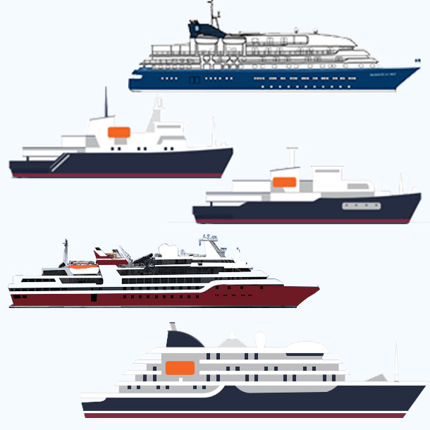 plan des 4 bateaux de croisières à destination du svalbard