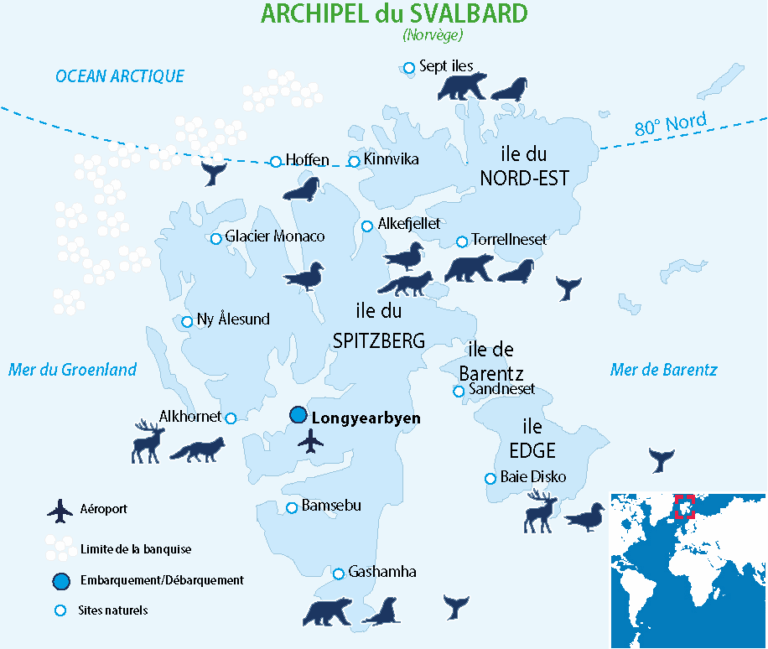 La carte du Spitzberg avec sa faune
