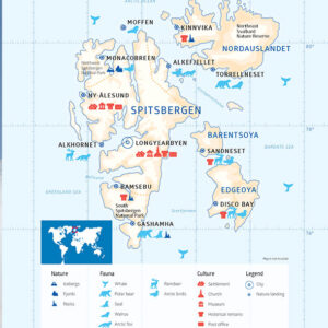 Carte du SPitzberg avec les indications de lieux et de la faune