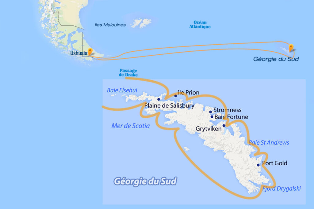 carte de la croisière de 15 jours en Géorgie du Sud
