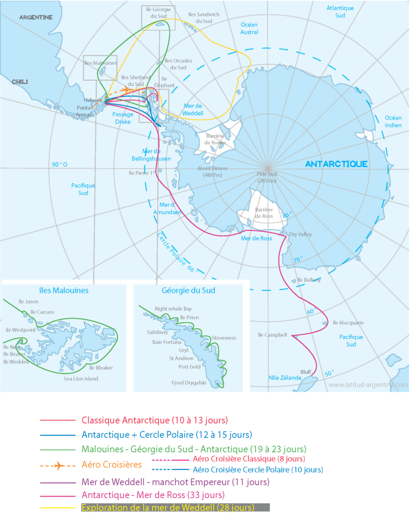 Carte des croisières en Antarctique