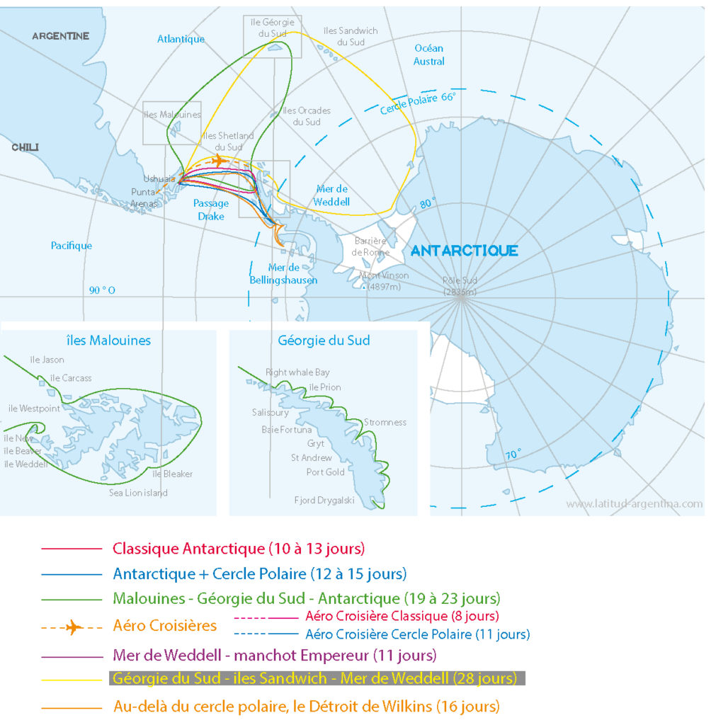 carte des croisières en Antarctique