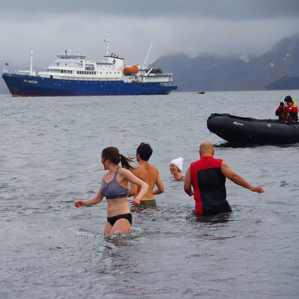 des personnes se baignent en antarctique