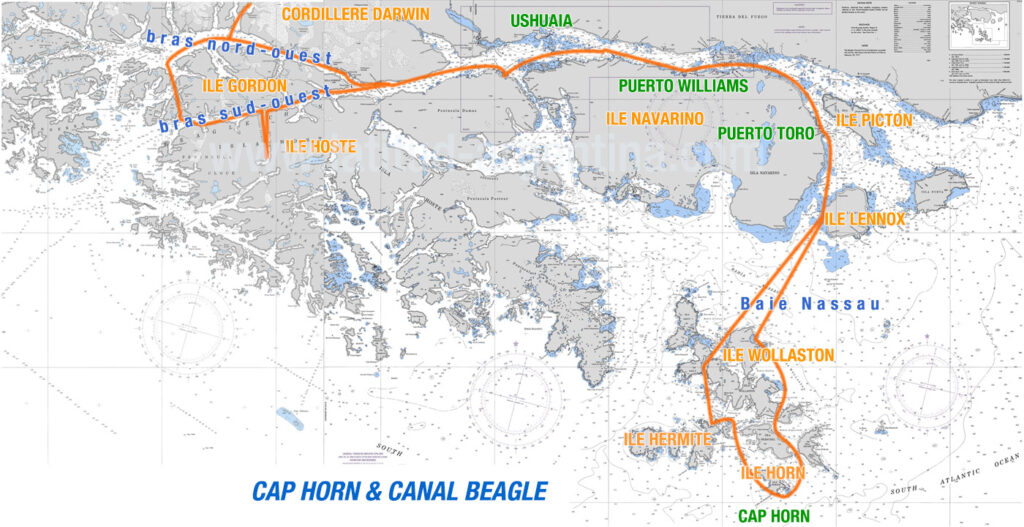 route de navigation en voilier au cap horn et patagonie